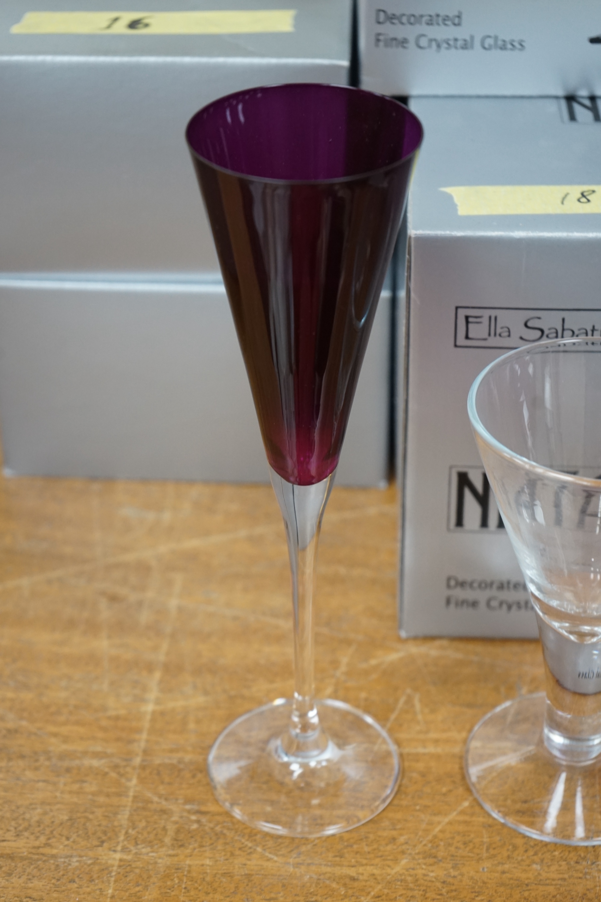 A suite of Ella Sabatini, Natalia fine crystal glasses to include cocktail, flute wine classes, boxed. Condition - good